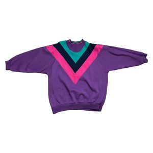 Vintage Northern Reflections Woman Purple Color Block Mock Neck Sweatshirt